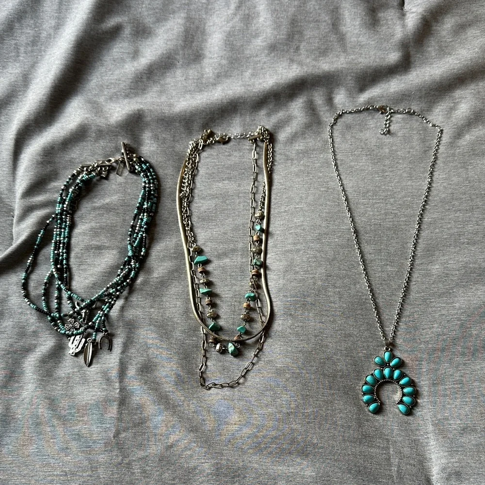 Turquoise and Silver Necklace Set - Picture 1 of 6